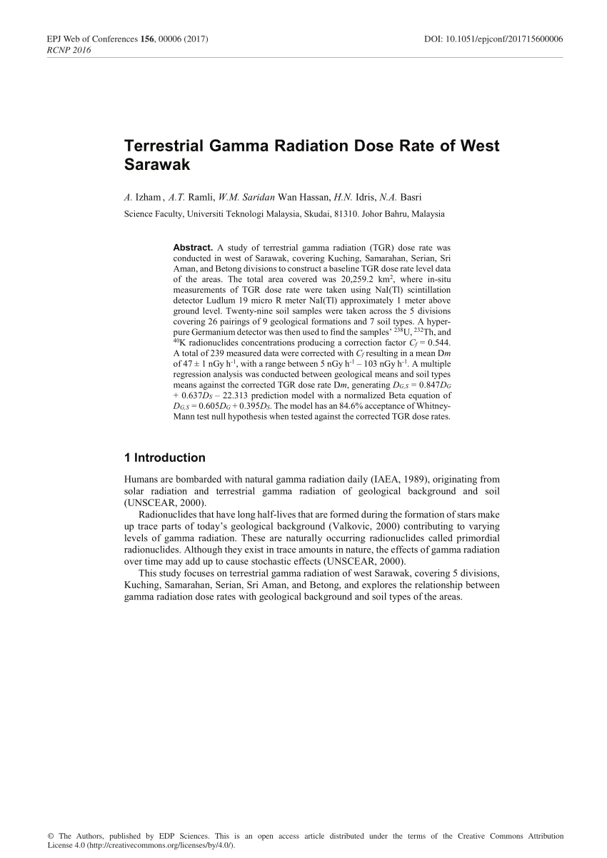 Pdf Terrestrial Gamma Radiation Dose Rate Of West Sarawak