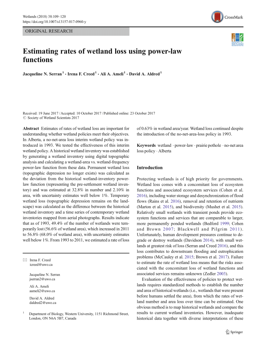 PDF Estimating rates of wetland loss using power law functions