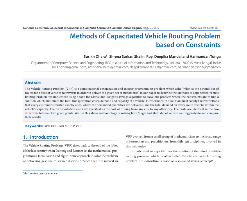 routing vehicle problem capacitated constraints method based