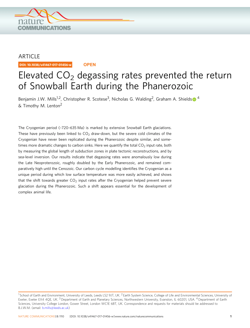 Pdf Elevated Co2 Degassing Rates Prevented The Return Of Snowball Earth During The Phanerozoic