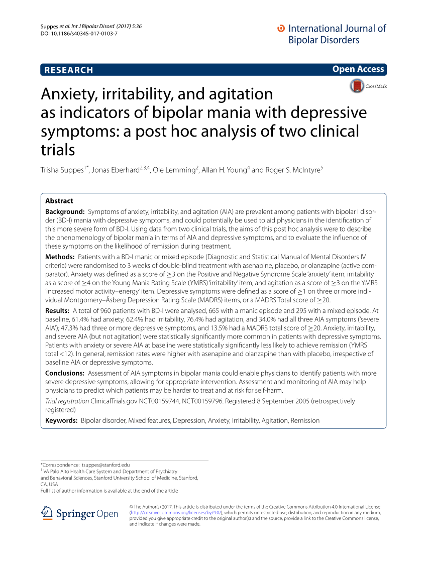 PDF) Anxiety, irritability, and agitation as indicators of bipolar