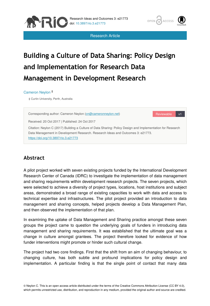 (PDF) Building a Culture of Data Sharing: Policy Design and
