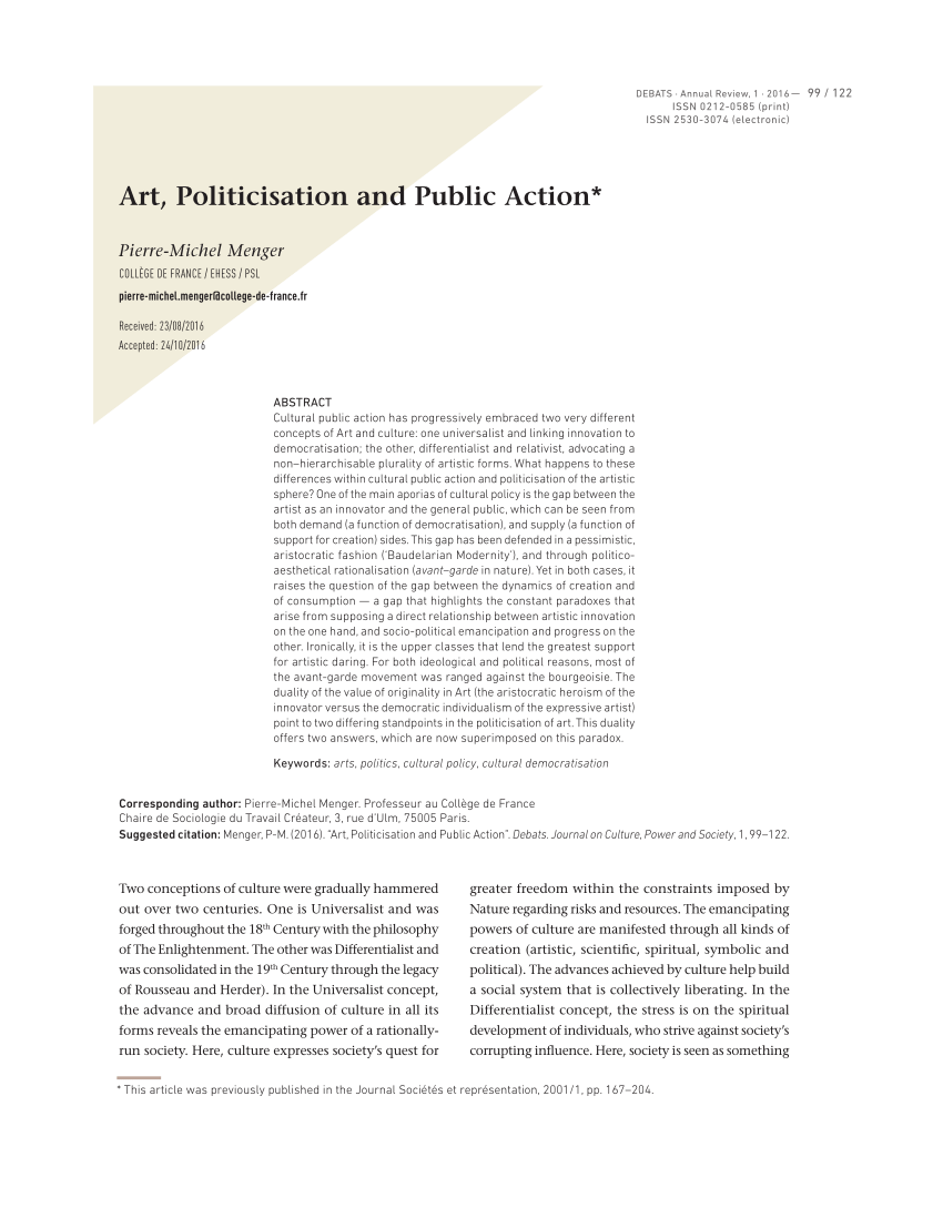 Pdf Art Politicisation And Public Action