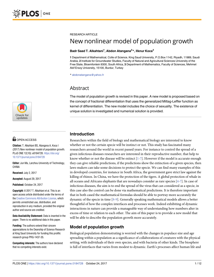 Pdf New Nonlinear Model Of Population Growth