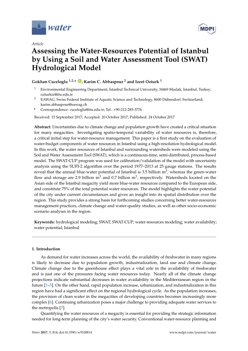 pdf assessing the water resources potential of istanbul by using a soil and water assessment tool swat hydrological model