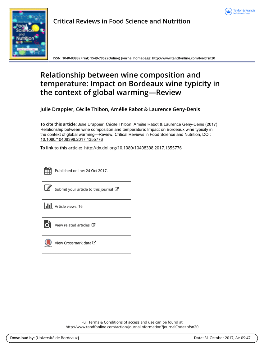 pdf relationship between wine composition and temperature impact on bordeaux wine typicity in the context of global warming review