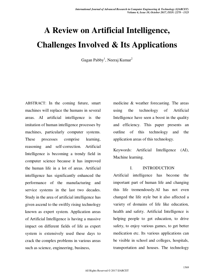 research papers on applications of artificial intelligence