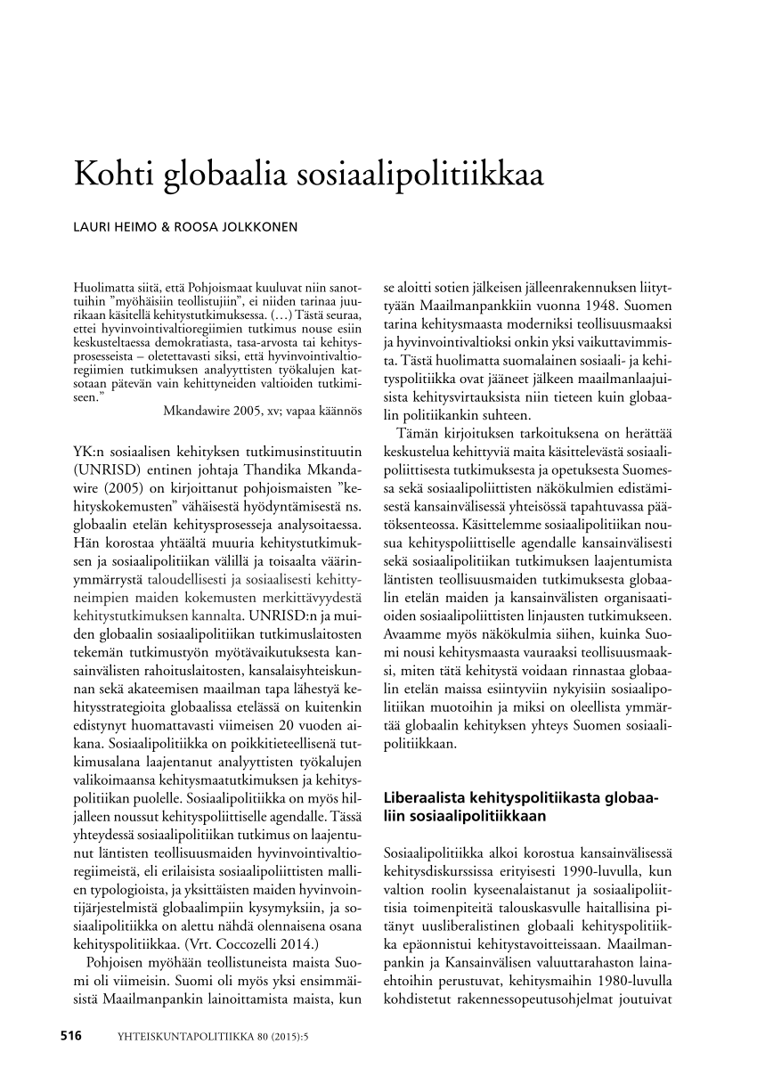 PDF) Kohti Globaalia Sosiaalipolitiikkaa