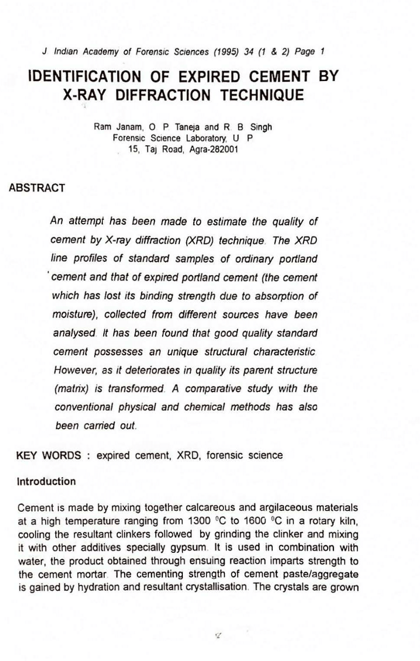 Pdf Identification Of Expired Cement By X Ray Diffraction Technique