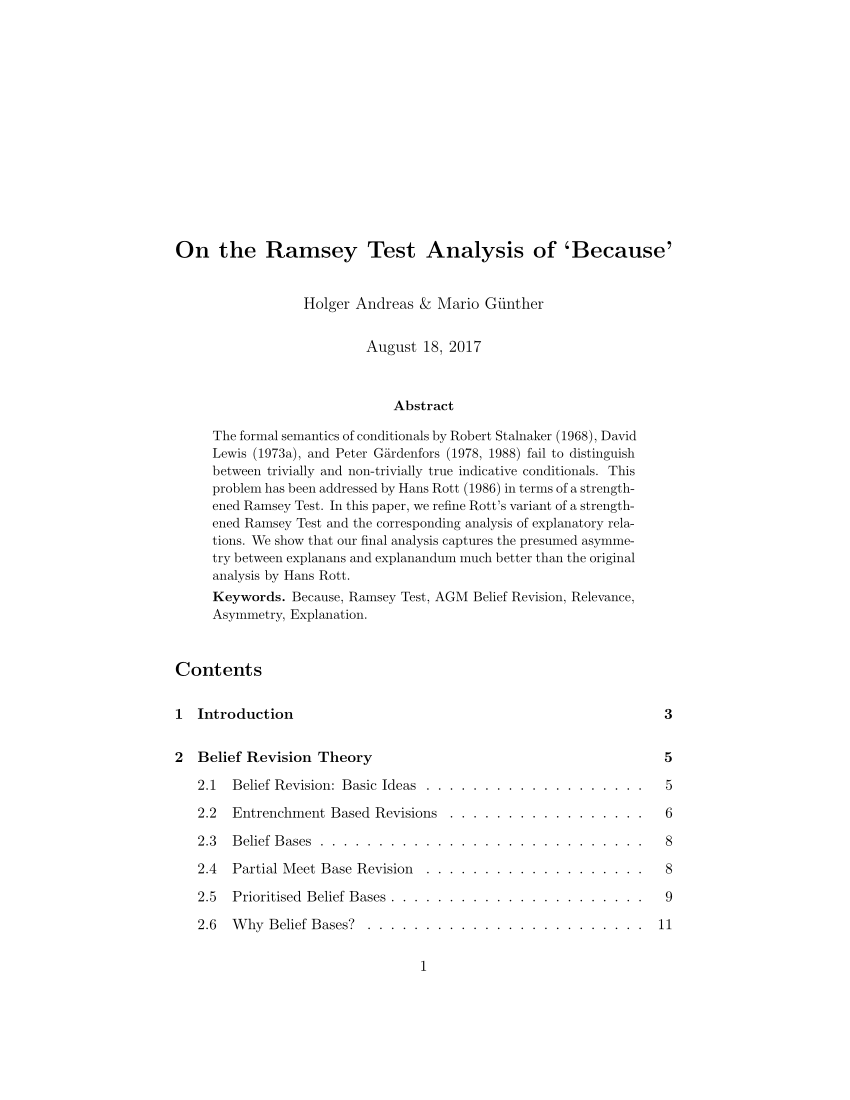 (PDF) On the Ramsey Test Analysis of 'Because'
