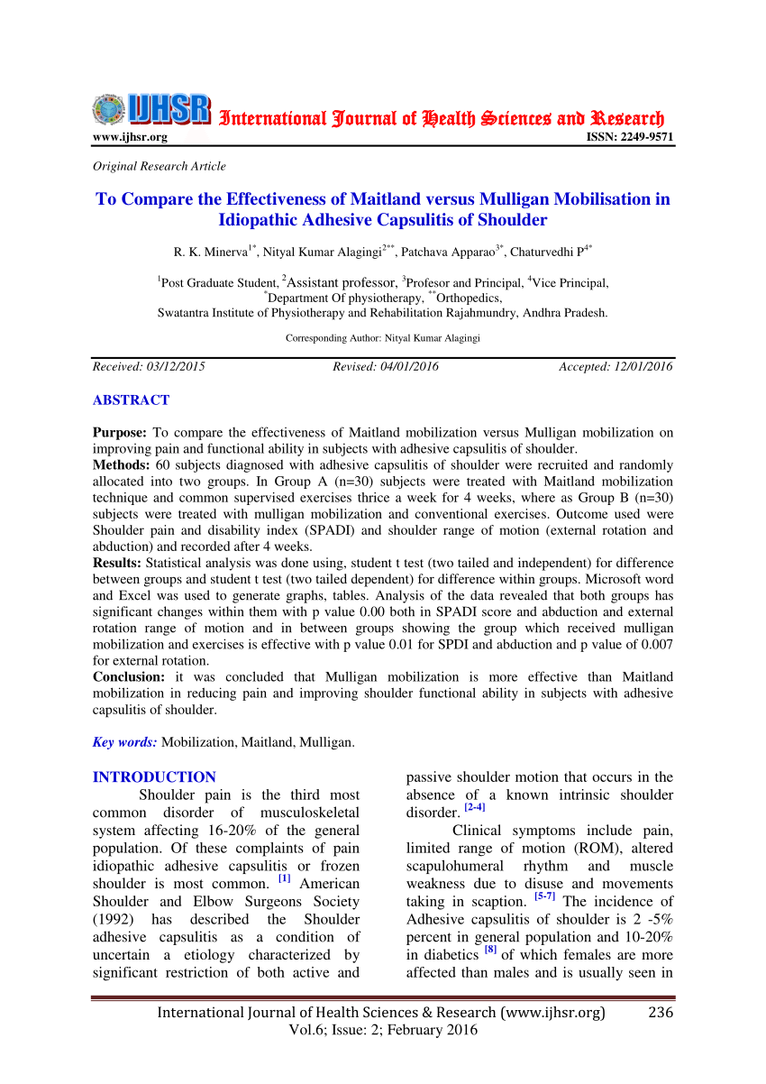 Pdf To Compare The Effectiveness Of Maitland Versus Mulligan Mobilisation In Idiopathic