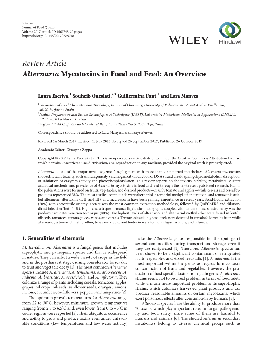 PDF Alternaria Mycotoxins in Food and Feed An Overview