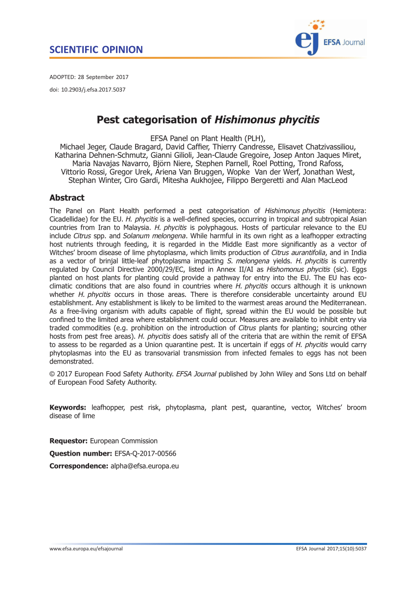 PDF Pest categorisation of Hishimonus phycitis