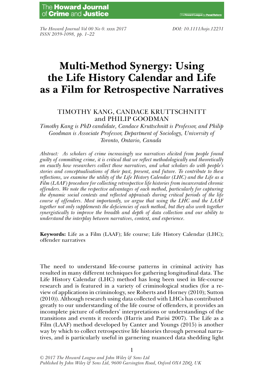 (PDF) Multi‐Method Synergy Using the Life History Calendar and Life as