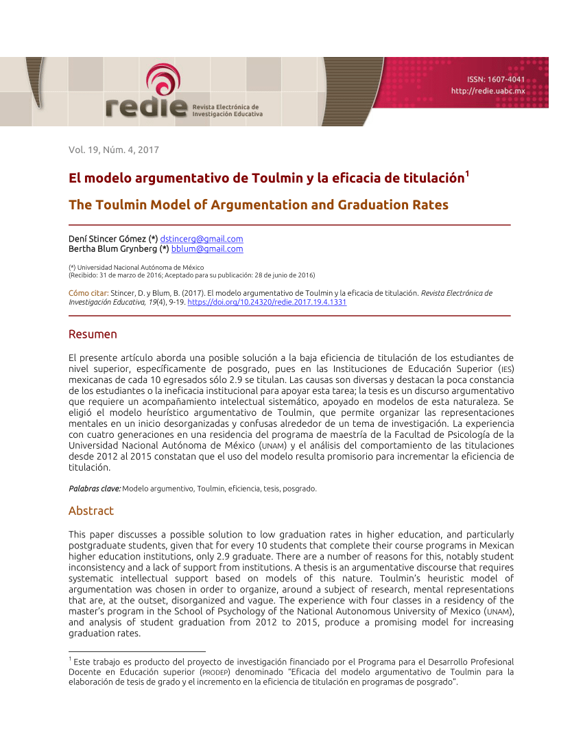 PDF) El modelo argumentativo de Toulmin y la eficacia de titulación