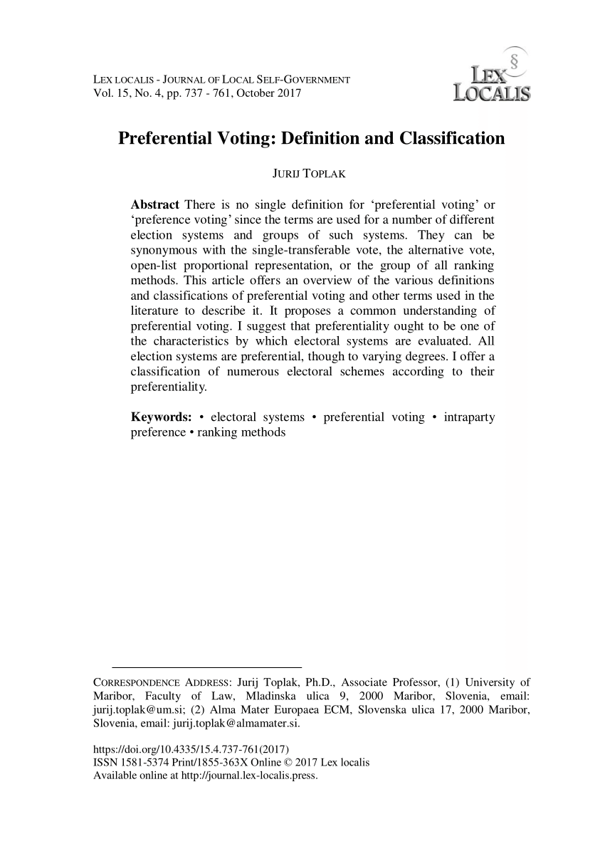 pdf) preferential voting: definition and classification