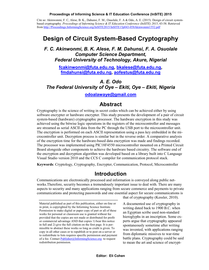 PDF Design of Circuit System Based Cryptography