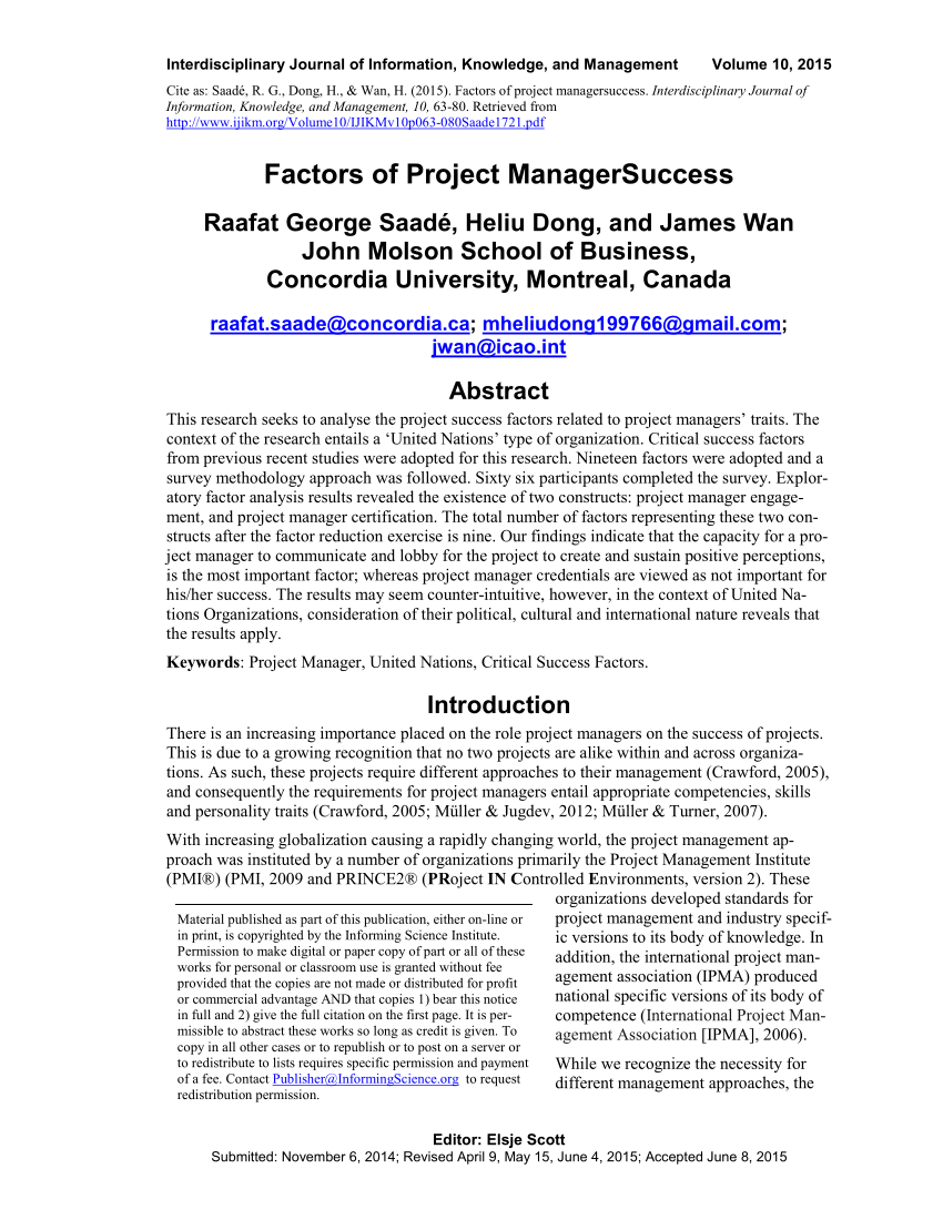 Pdf Factors Of Project Manager Success 6512