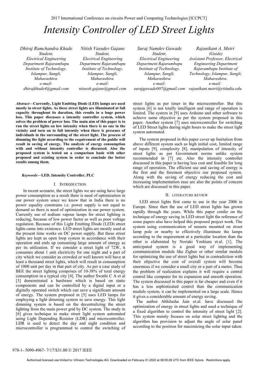 Ieee paper on clearance automatic street light