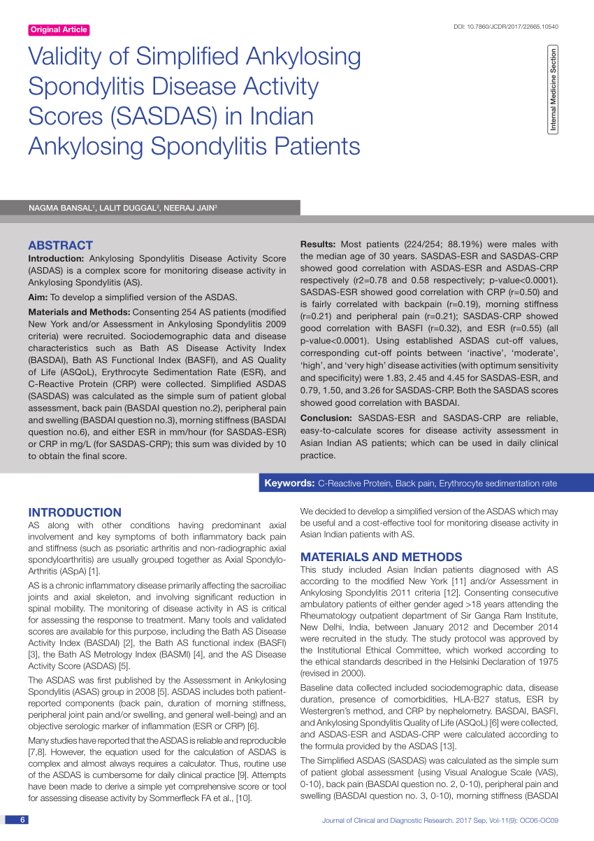 A) Ankylosing Spondylitis Disease Activity Score (ASDAS) clinically