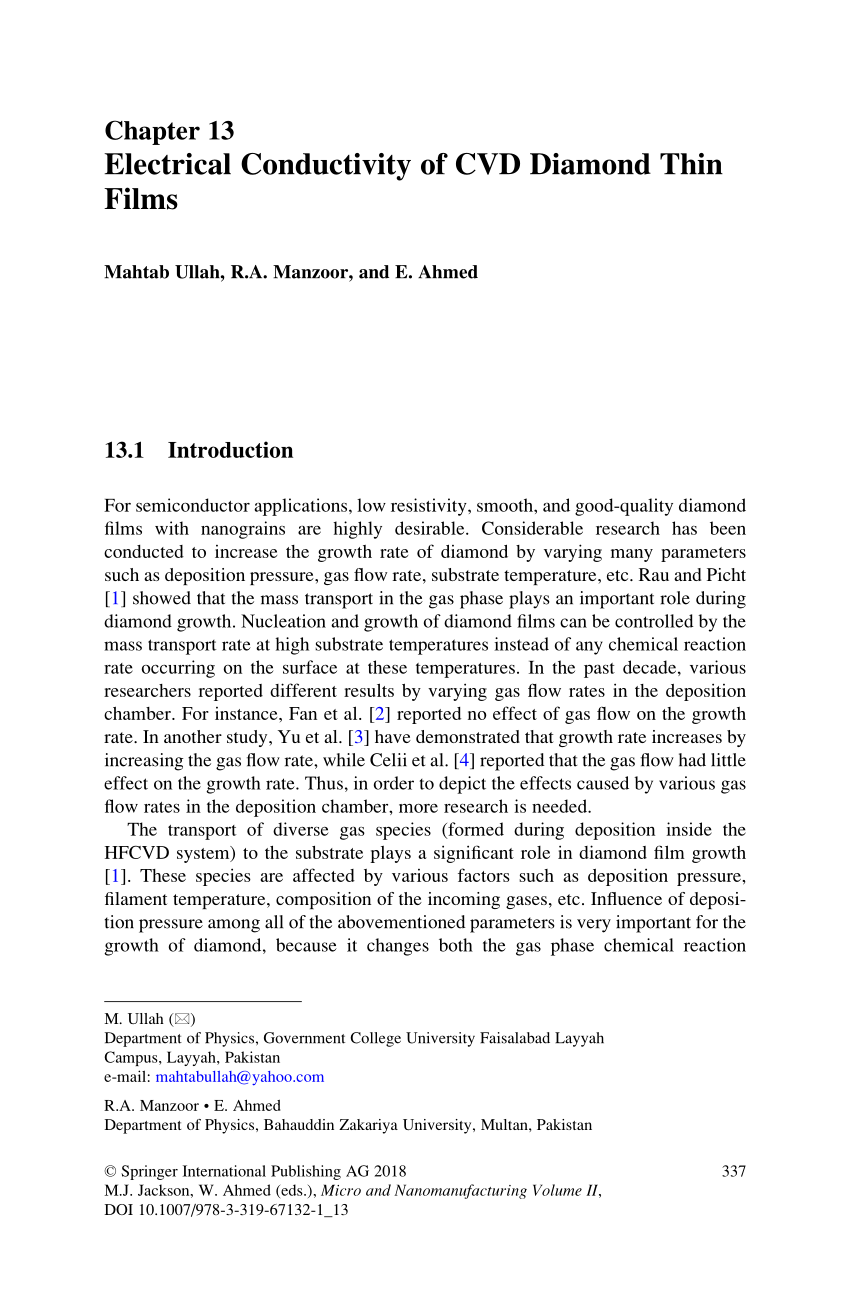 (PDF) Electrical Conductivity of CVD Diamond Thin Films