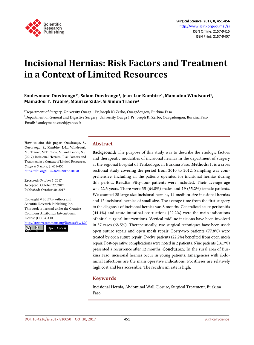 Pdf Incisional Hernias Risk Factors And Treatment In A Context Of