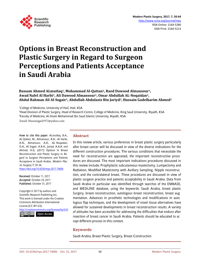 Bilateral Autologous Breast Reconstruction in a Patient with Unilateral  Breast Cancer: A Case Report.
