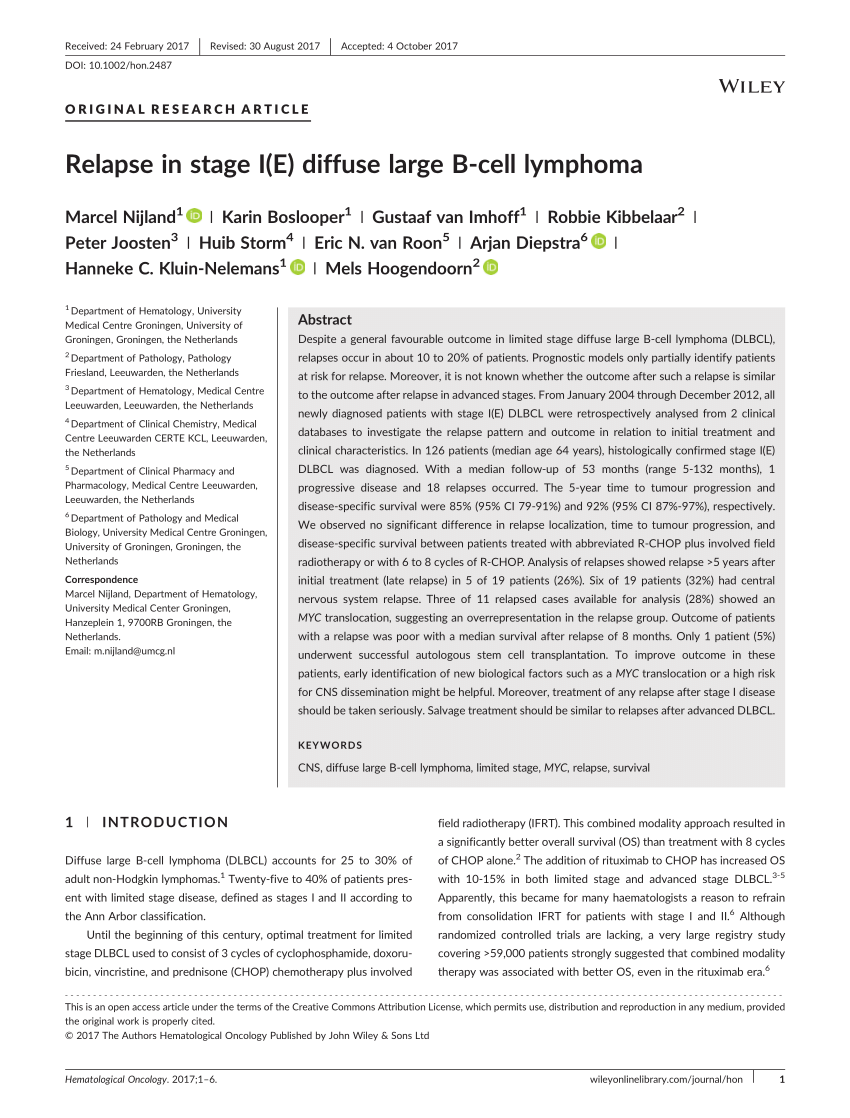 (PDF) Relapse in stage I(E) diffuse large Bcell lymphoma