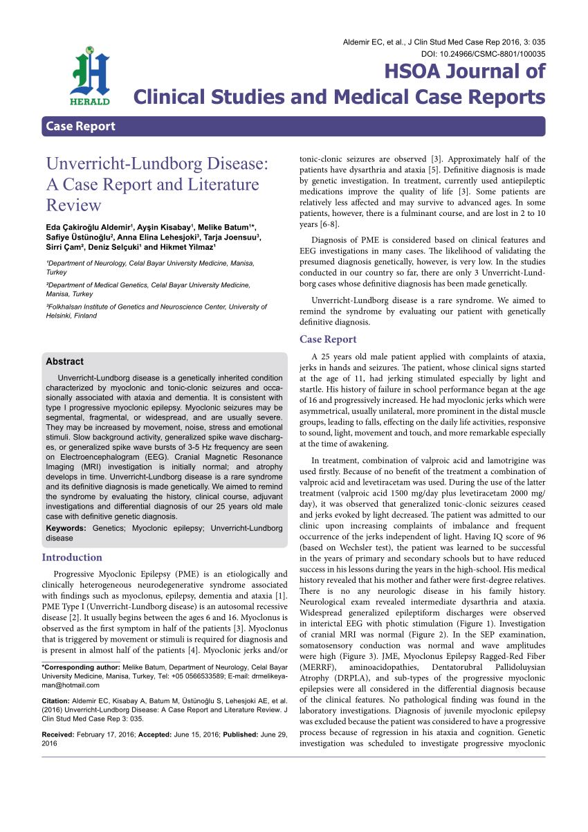 (PDF) Unverricht-Lundborg Disease: A Case Report and Literature Review