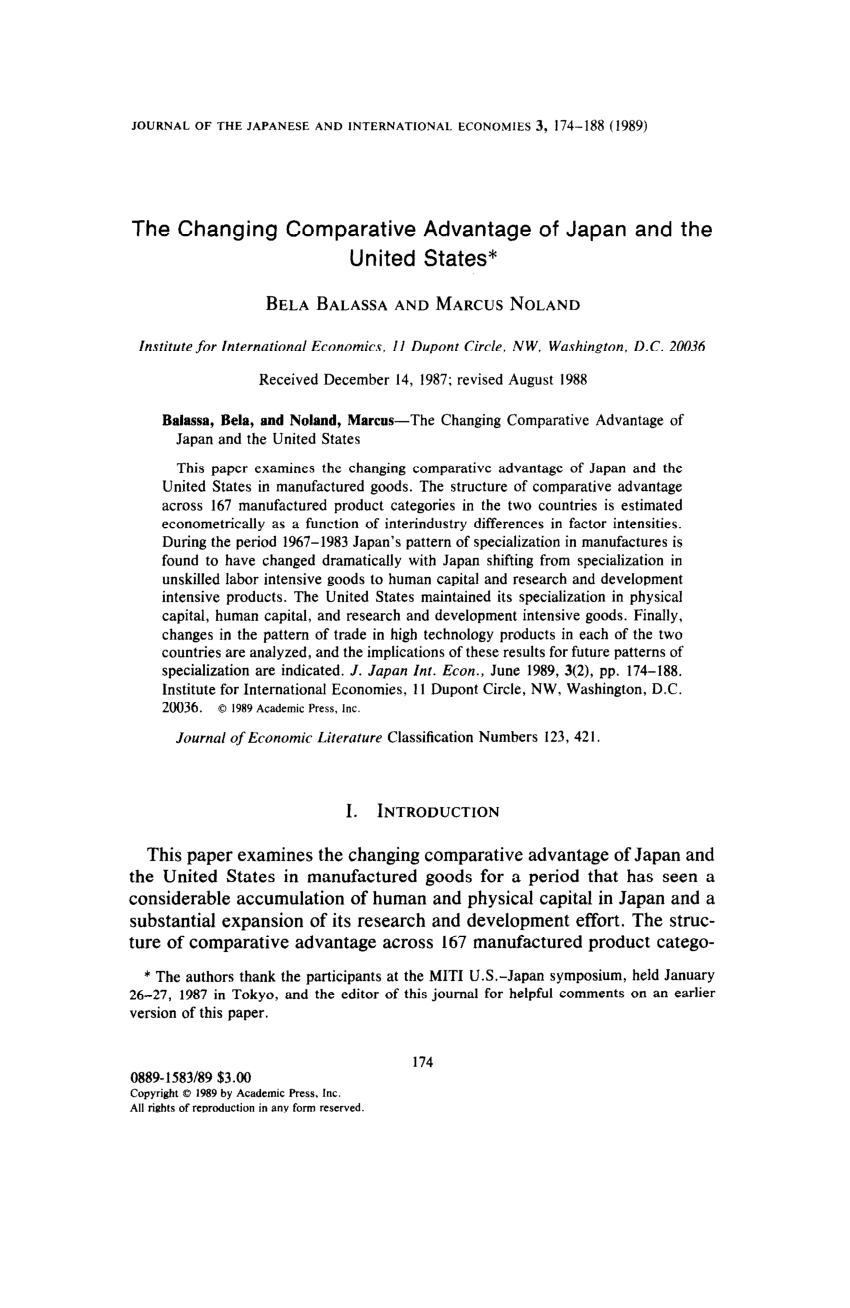 (PDF) The Changing Comparative Advantage of Japan and the United States*