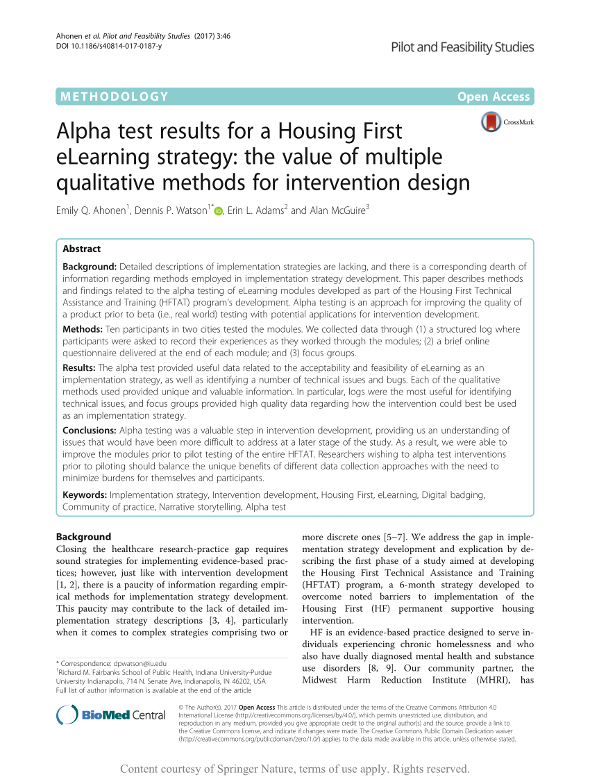 PDF) Alpha test results for a Housing First eLearning strategy