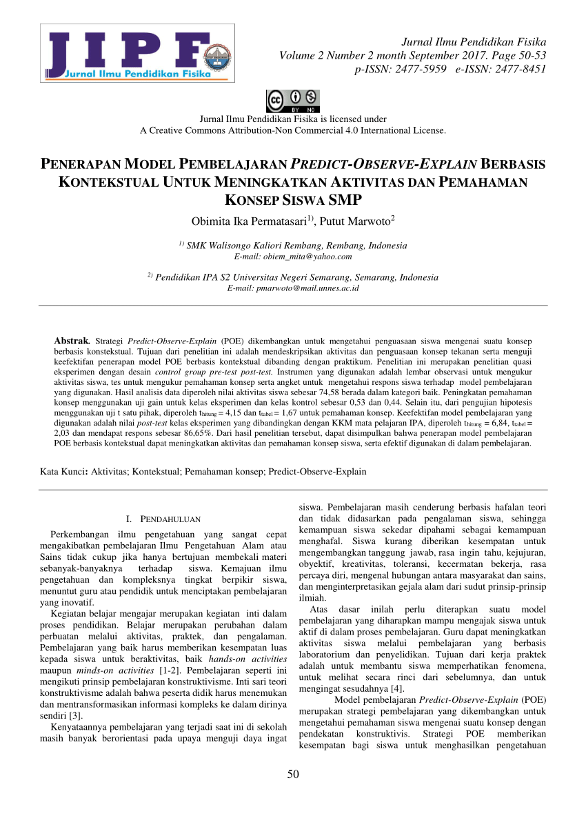 (PDF) Penerapan Model Pembelajaran Predict-Observe-Explain 