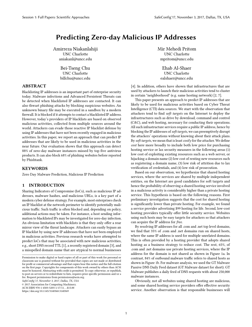 Pdf Predicting Zero Day Malicious Ip Addresses Images, Photos, Reviews