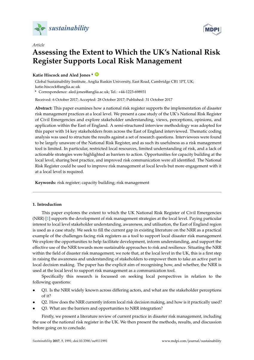 (PDF) Assessing the Extent to Which the UK’s National Risk Register
