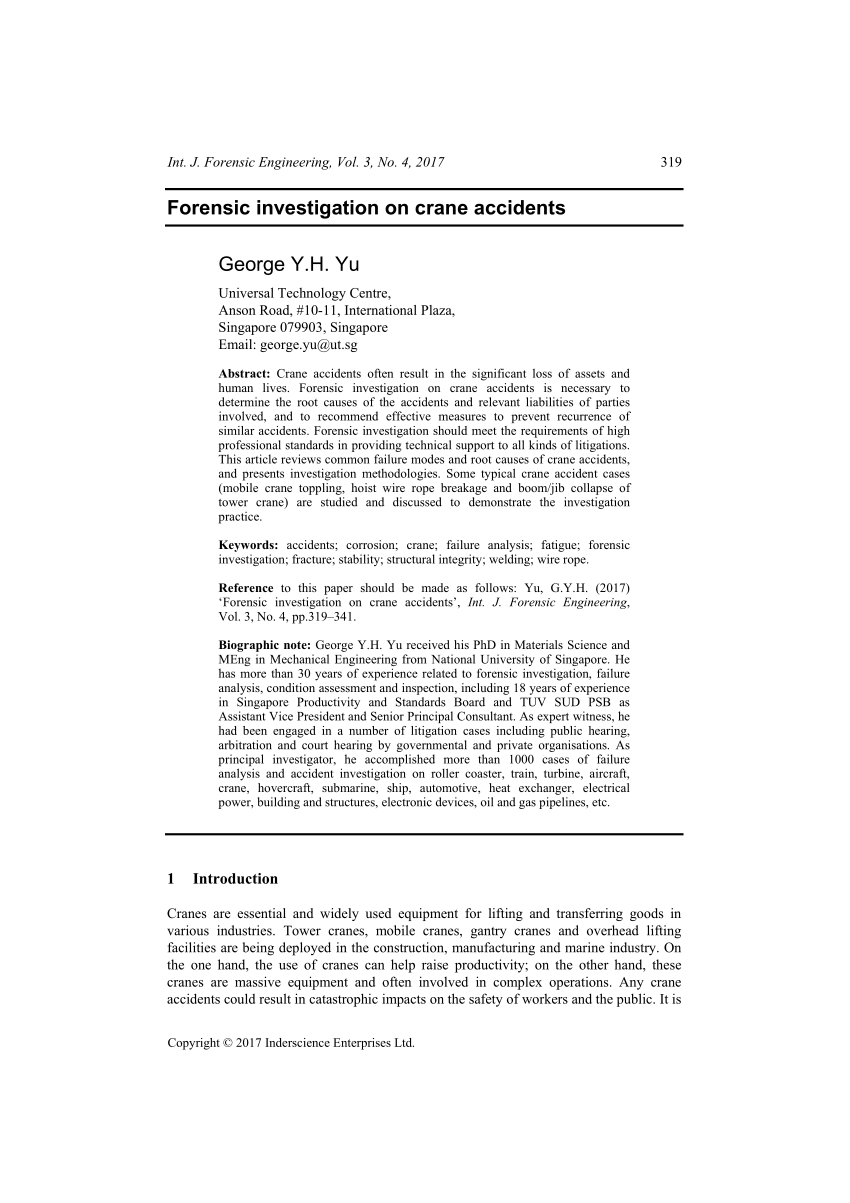 Pdf Forensic Investigation On Crane Accidents