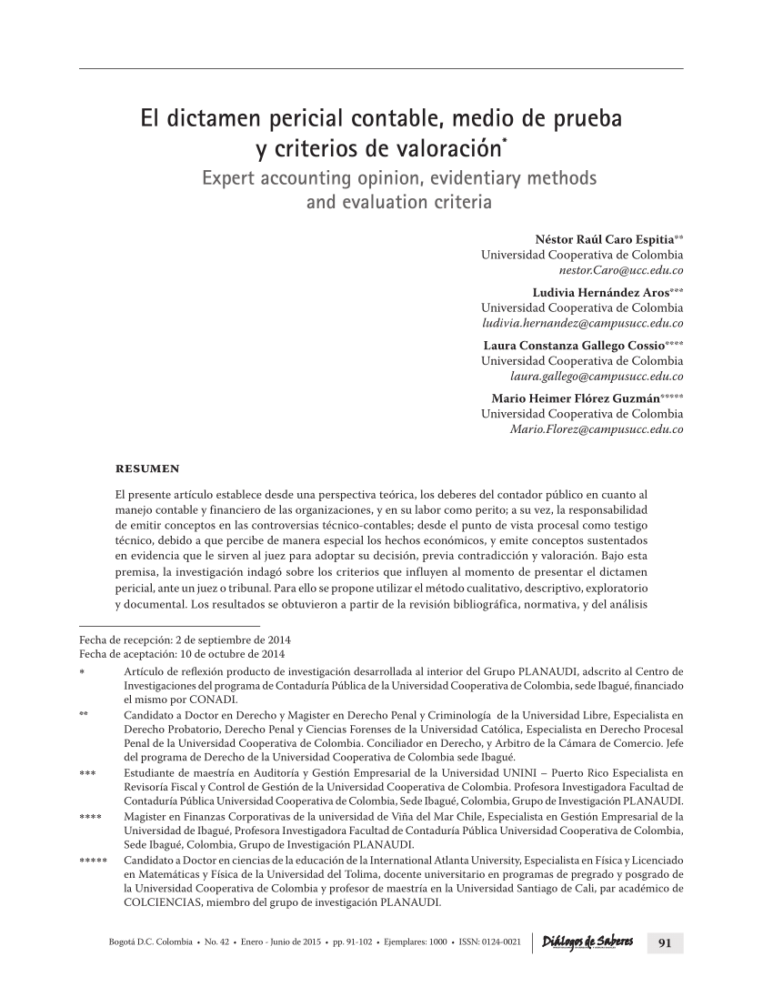 PDF) El dictamen pericial contable, medio de prueba y criterios de  valoración