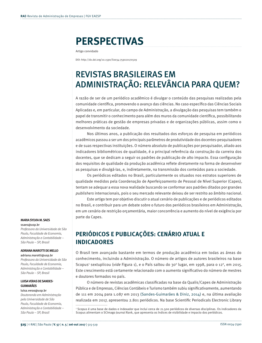 Pdf Revistas Brasileiras Em Administracao Relevancia Para Quem