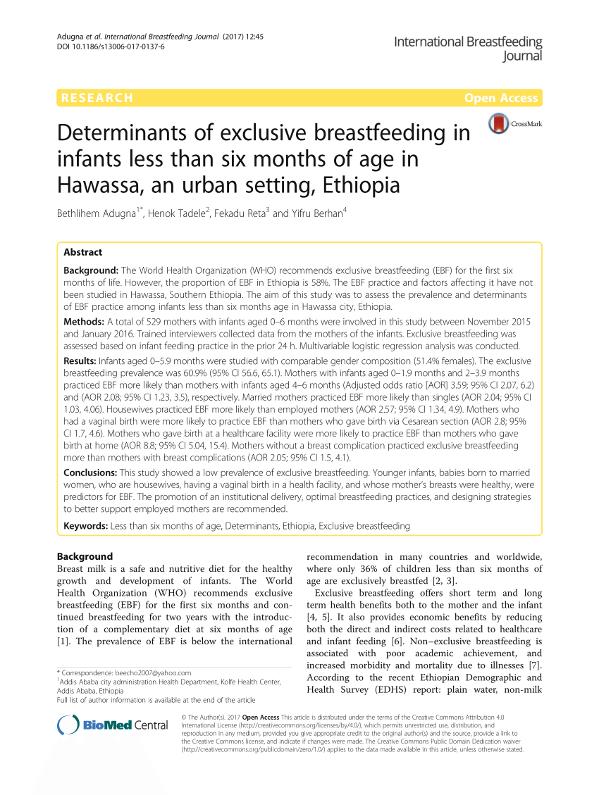 research proposal on exclusive breastfeeding in ethiopia pdf