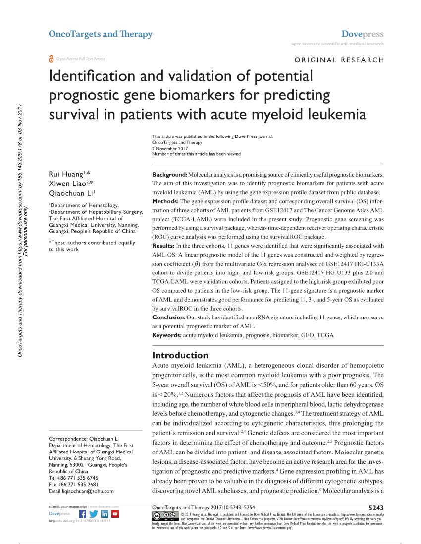 Pdf Identification And Validation Of Potential Prognostic Gene Biomarkers For Predicting