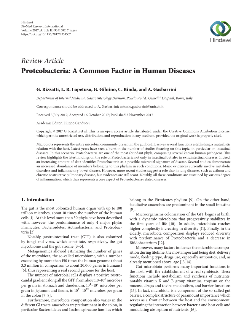 PDF) Proteobacteria: A Common Factor in Human Diseases