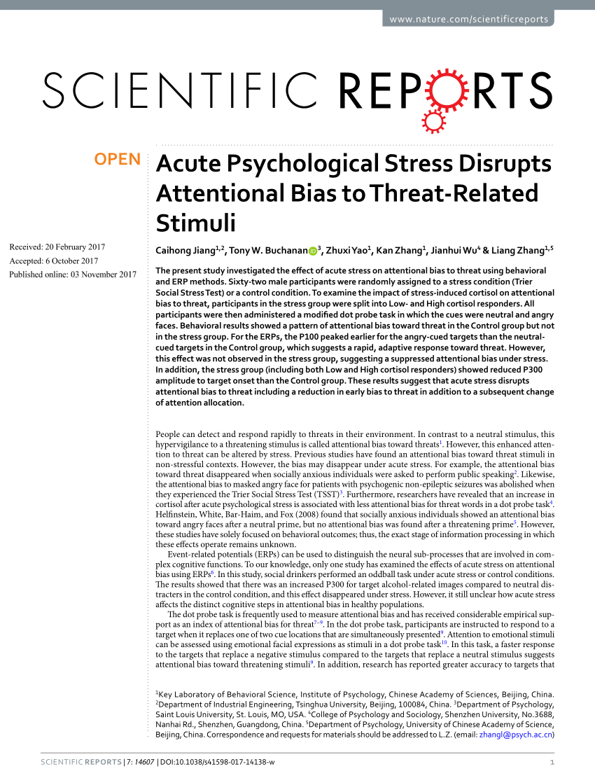Pdf Acute Psychological Stress Disrupts Attentional Bias To Threat 9178