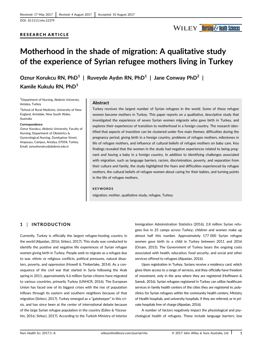 Pdf Motherhood In The Shade Of Migration A Qualitative Study Of The Experience Of Syrian Refugee Mothers Living In Turkey