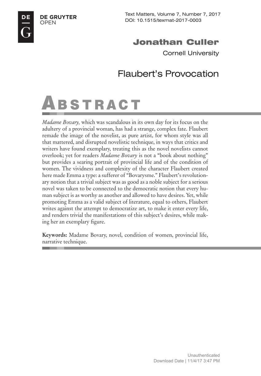 Pdf Flaubert S Provocation