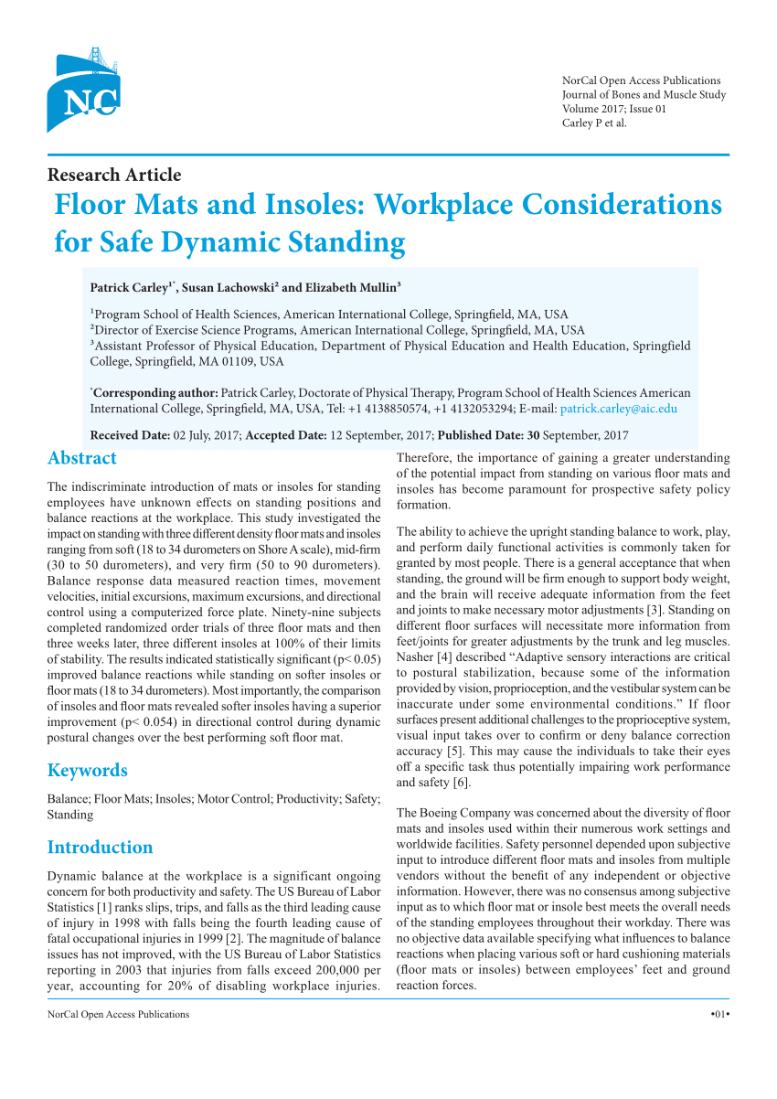 Pdf Floor Mats And Insoles Workplace Considerations For Safe