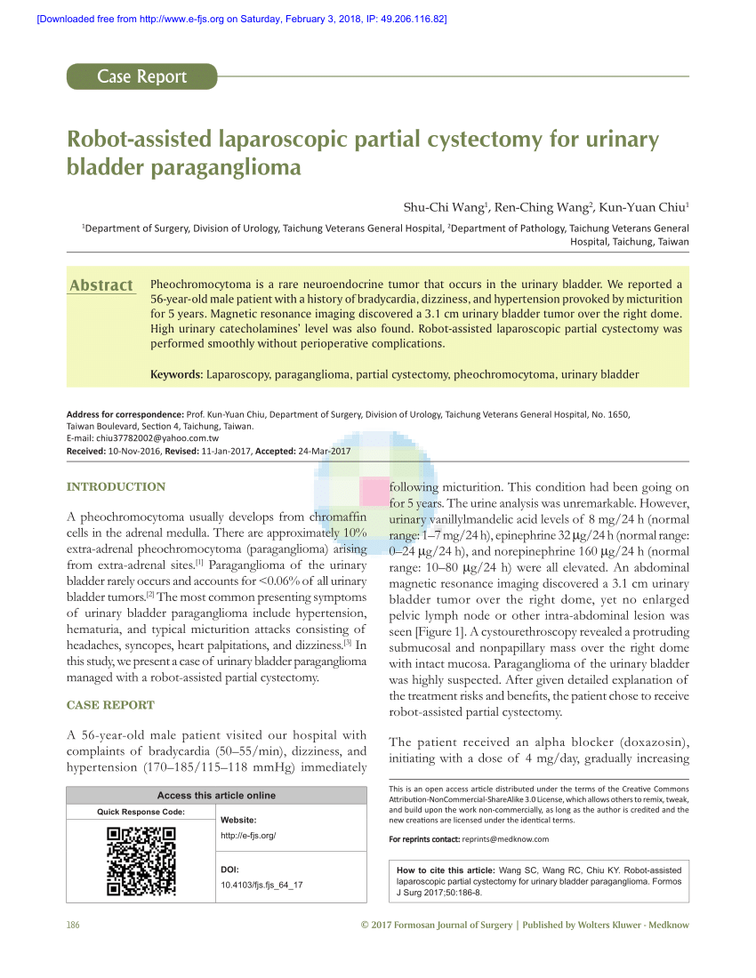 Pdf Robot Assisted Laparoscopic Partial Cystectomy For Urinary Bladder Paraganglioma 