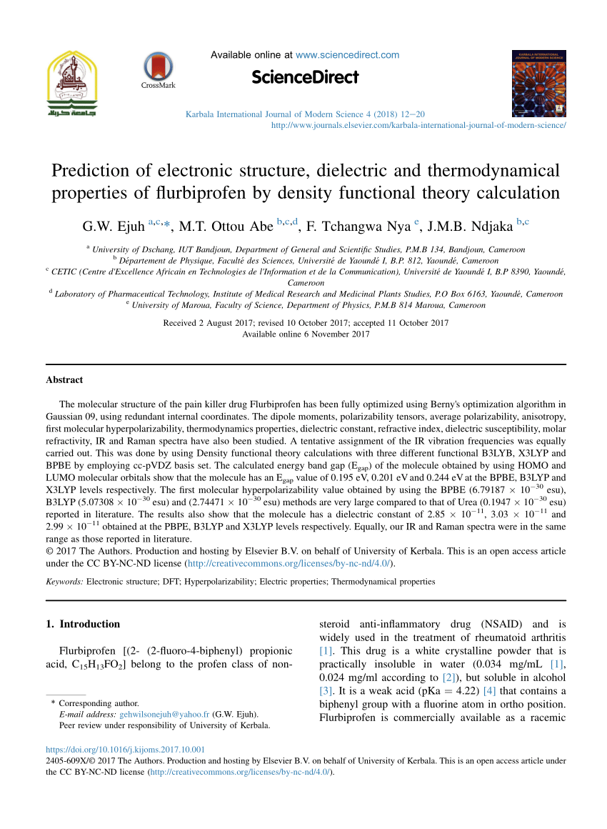 Pdf Prediction Of Electronic Structure Dielectric And Thermodynamical Properties Of Flurbiprofen By Density Functional Theory Calculation
