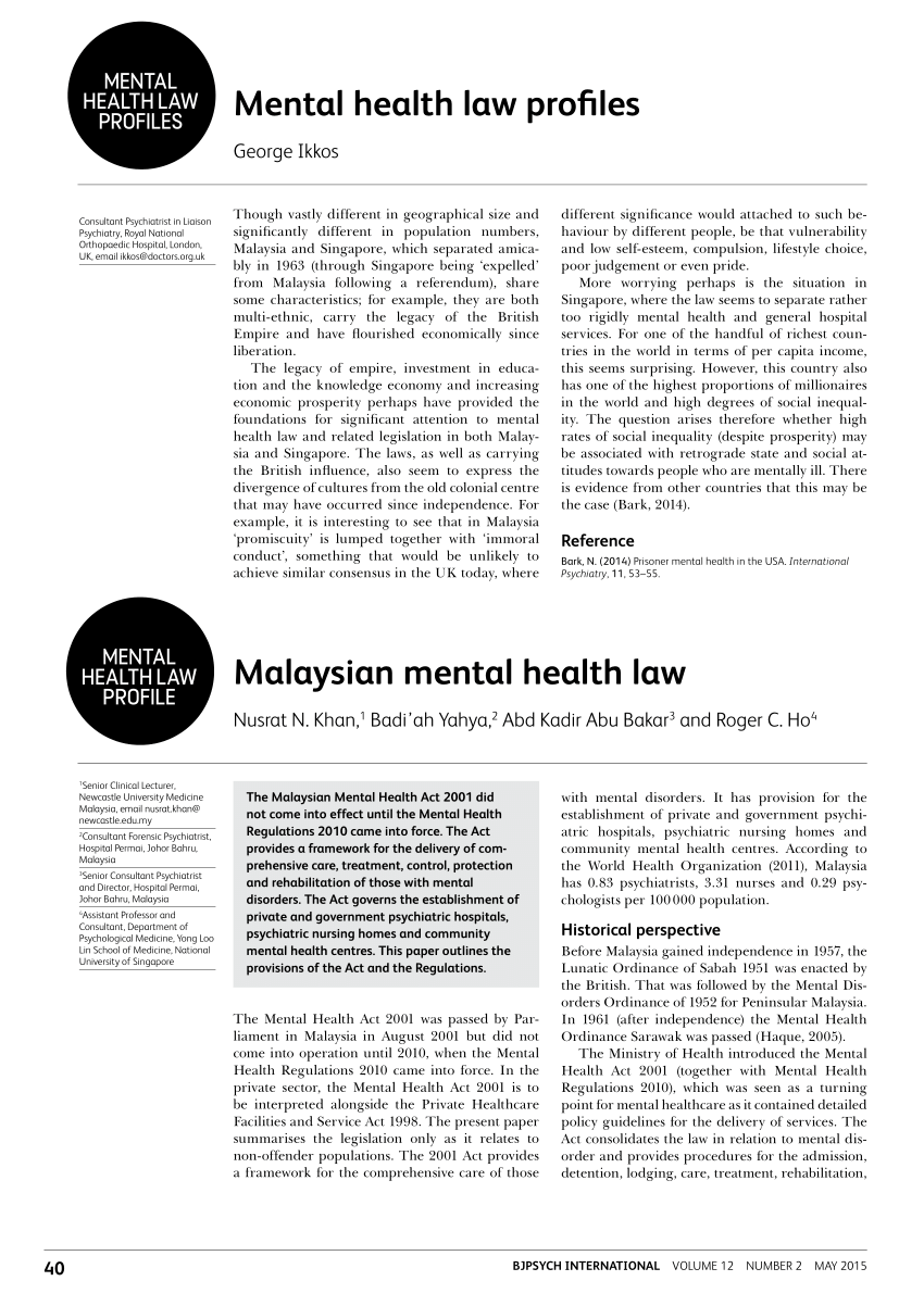 Pdf Malaysian Mental Health Law