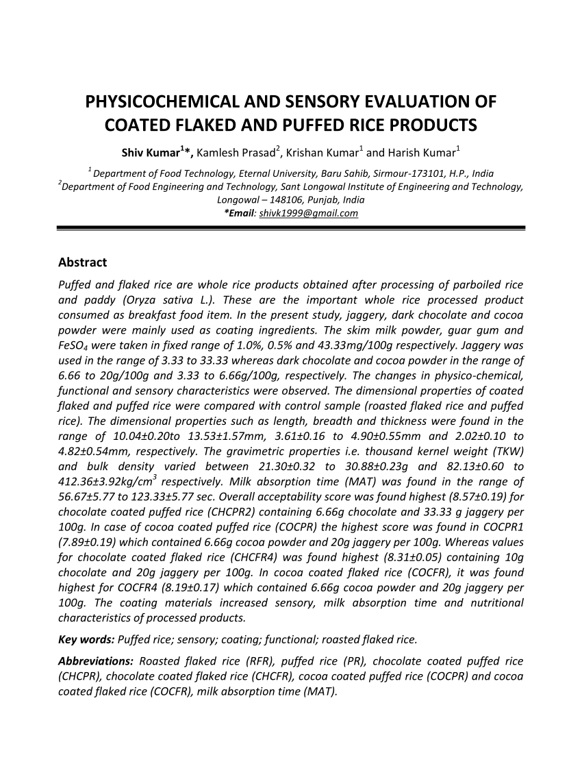 rice flakes research paper