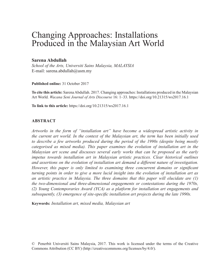 Pdf Changing Approaches Installations Produced In The Malaysian Art World