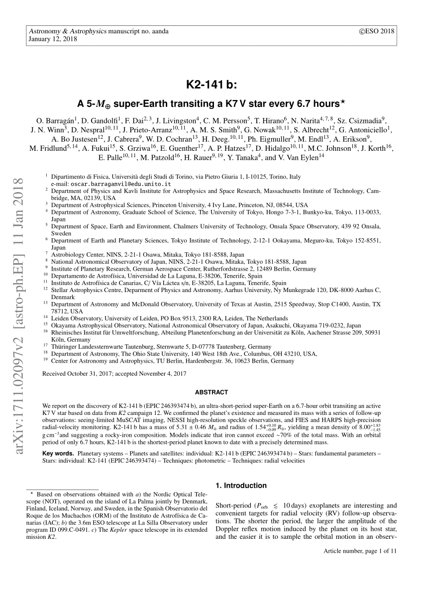 Pdf Epic B A 5 M Oplus Super Earth Transiting A K7 V Star Every 6 7 Hours